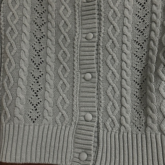 Green Cable Knit Cardigan with Lace Collar - Picture 3 of 4